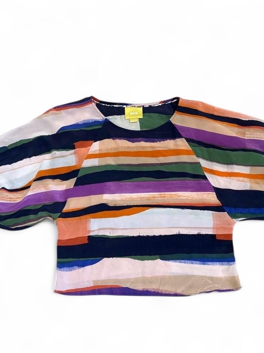 Maeve Anthropologie XS 100% Silk Multicolor Striped Puff-Sleeve Blouse